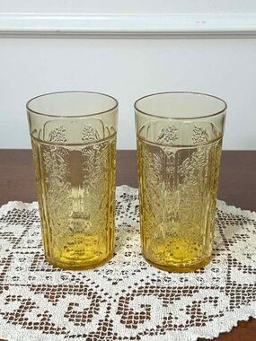 Sharon Amber depression glass tumblers